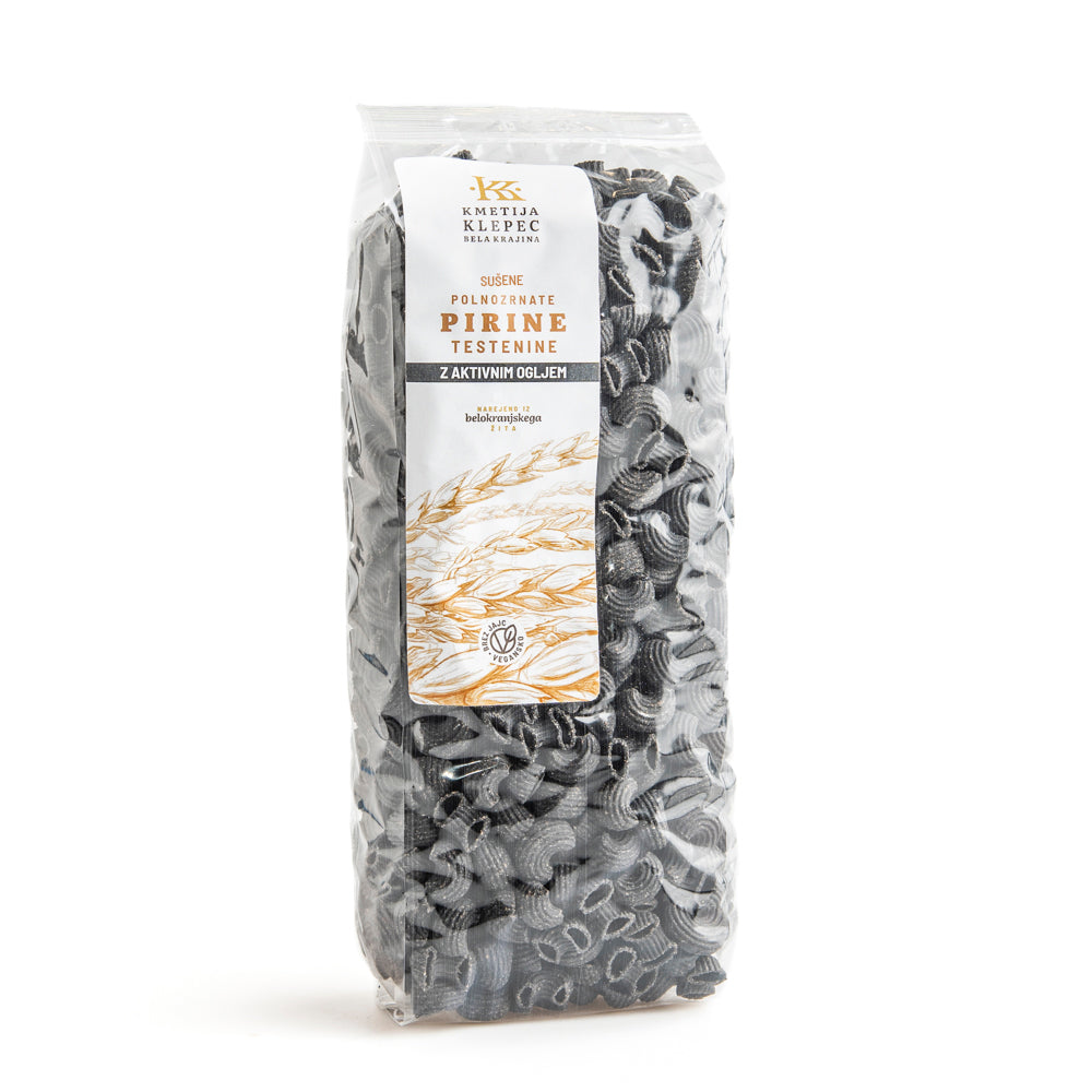 Sušene polnozrnate pirine testenine z aktivnim ogljem (makaroni), 400g